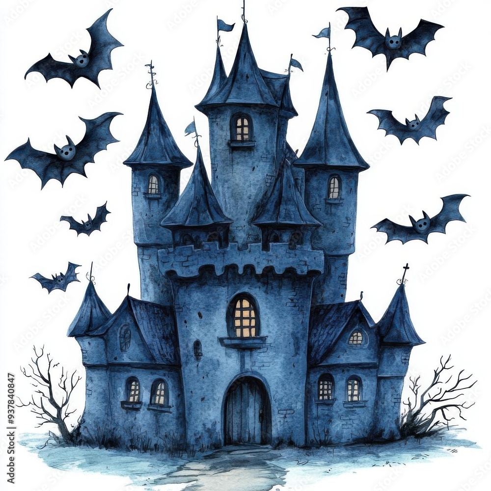 Gothic Halloween castle with bats Gothic Halloween castle with bats