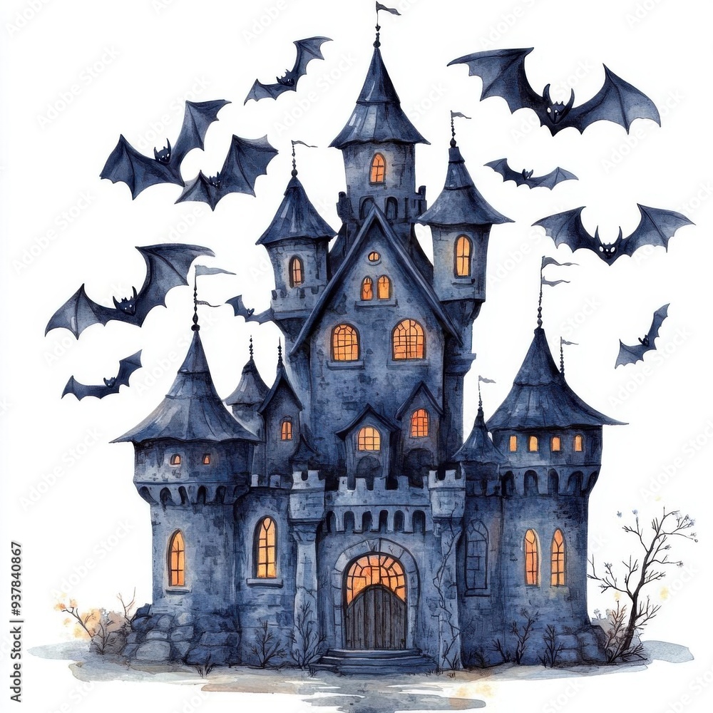 Gothic Halloween castle with bats Gothic Halloween castle with bats