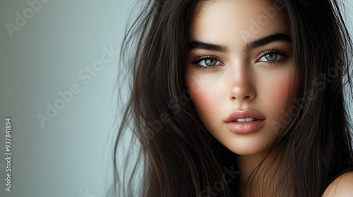 Wallpaper Mural Fashionable young model woman with long healthy dark straight smooth hair and makeup studio beauty portrait : Generative AI Torontodigital.ca