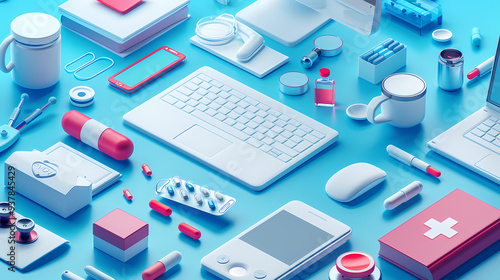 Wallpaper Mural Isometric online medical consultation health care in paper cut style,stockphoto style Torontodigital.ca