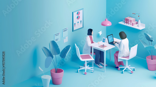 Wallpaper Mural Isometric online medical consultation health care in paper cut style,stockphoto style Torontodigital.ca