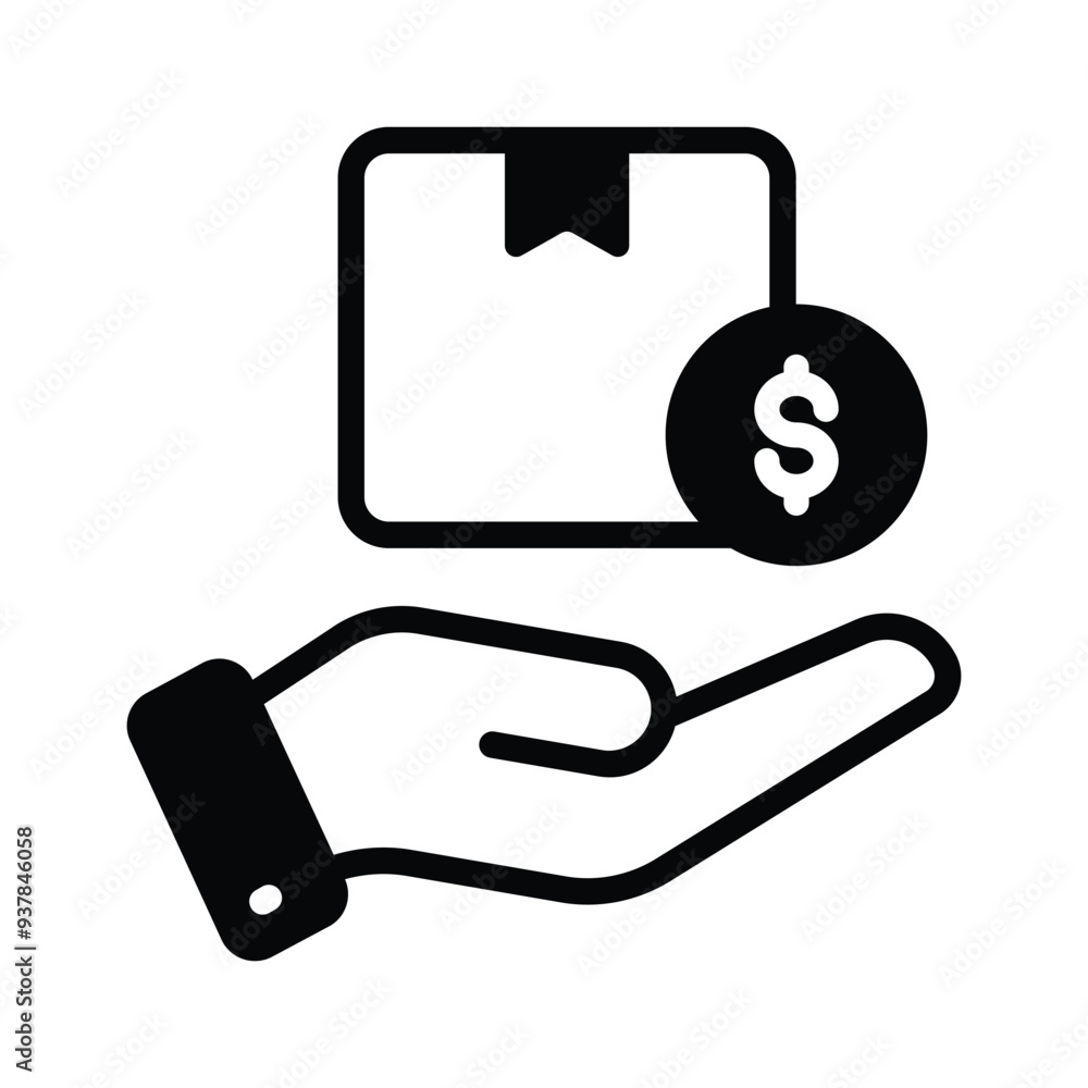 Icon representing cash on delivery service, showing money and a delivery package Icon representing cash on delivery service, showing money and a delivery package