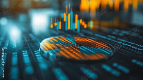 chart graph finance stock analysis financial digital growth investment investor measuring level bar via indicator and pie chart virtual risky business risk management control and strat : Generative AI photo