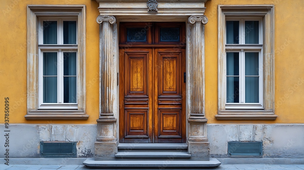 Fototapeta premium Classicist front door of the listed building Schillerstrasse no 5 in Weimar Thuringia Germany : Generative AI
