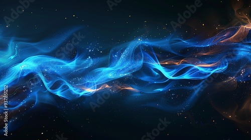 Abstract dark background with blue flame, neon fire.