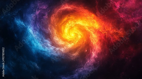 Vortex Swirl Background in Blue, Purple, and Yellow with Grainy Texture and Color Gradient for Retro Banner - Generative AI