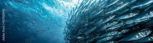 Mesmerizing Shoal of Synchronized Sardines Swimming in the Vast Ocean