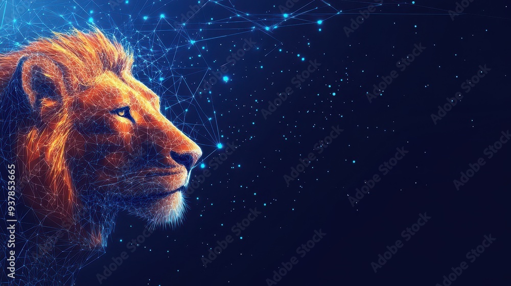 Naklejka premium Abstract lioness silhouette composed of geometric elements