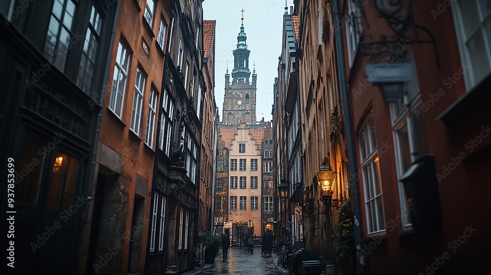 Fototapeta premium Beautiful architecture of the old town in Gdansk Poland : Generative AI