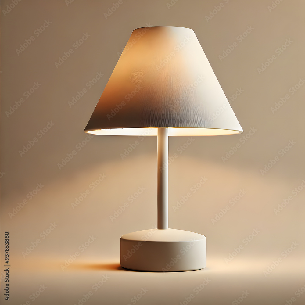 Minimalist Table Lamp Casting Soft Light on a Beige Background Minimalist Table Lamp Casting Soft Light on a Beige Background
