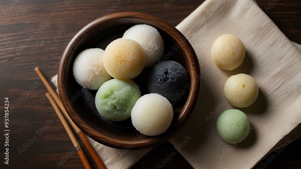photo of mochi on the table background. Traditional Japanese dessert. photo of mochi on the table background. Traditional Japanese dessert.