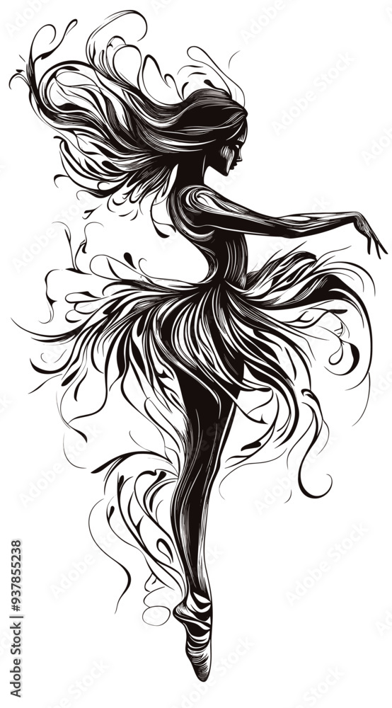 vector silhouette of a dancing girl on a white background . Generative AI vector silhouette of a dancing girl on a white background . Generative AI