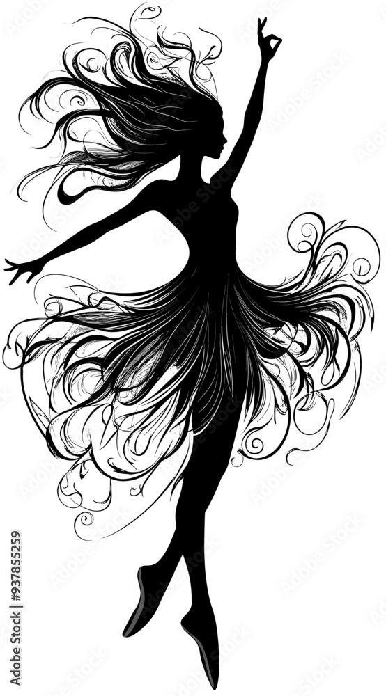 vector silhouette of a dancing girl on a white background . Generative AI vector silhouette of a dancing girl on a white background . Generative AI