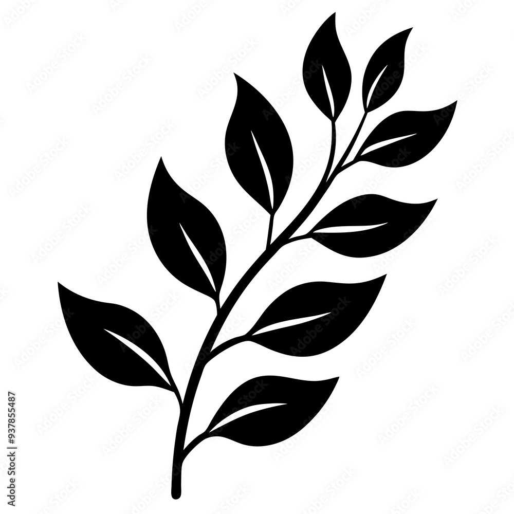 floral branch with leaf silhouette vector illustration floral branch with leaf silhouette vector illustration
