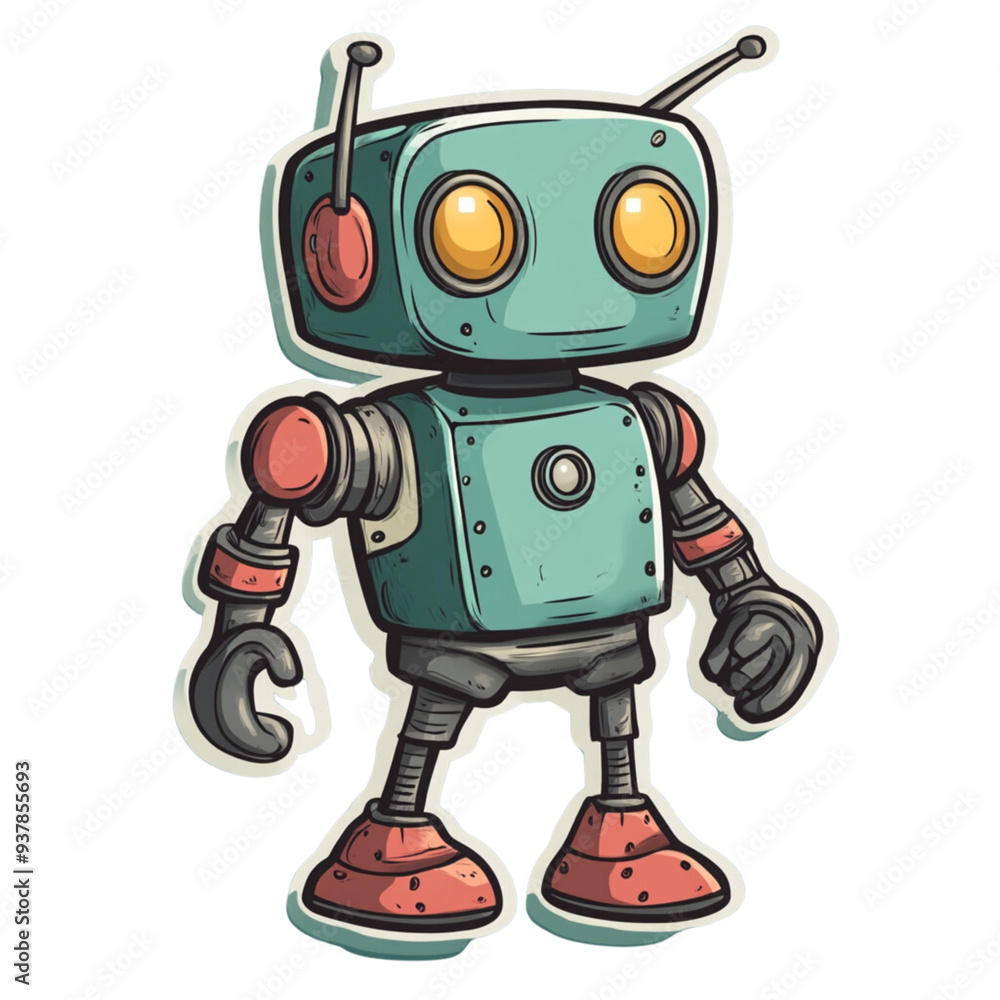 Robot, cartoon style, sticker, cut background, ready to use Robot, cartoon style, sticker, cut background, ready to use