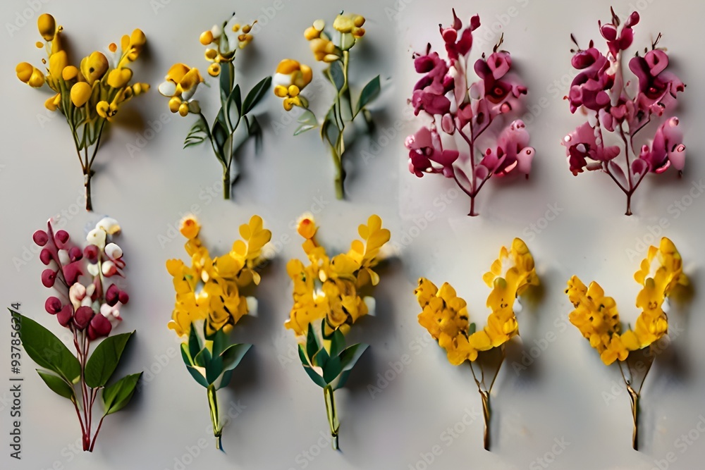Obraz premium A square-shaped cluster of flowers, beautifully arranged to highlight their diverse colors and forms.