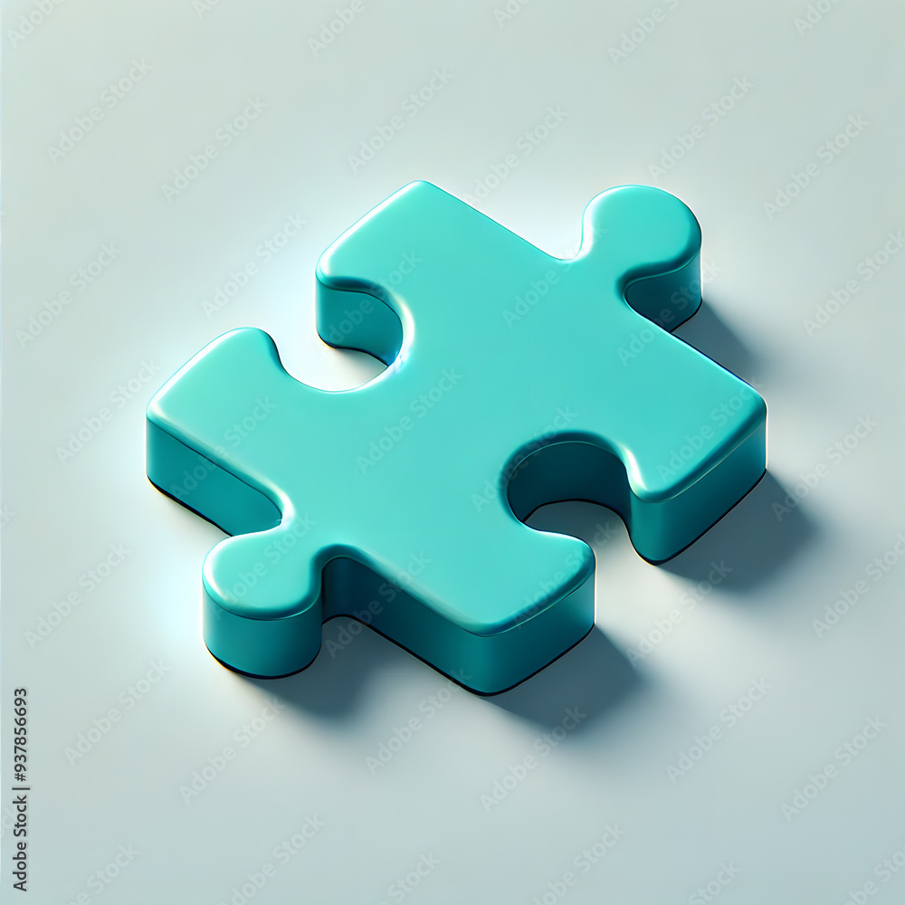Single Teal Puzzle Piece on a Smooth Light Gray Surface Single Teal Puzzle Piece on a Smooth Light Gray Surface