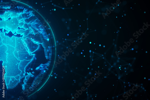 Wallpaper Mural Blue digital globe with network connections on dark background. 3D Rendering Torontodigital.ca