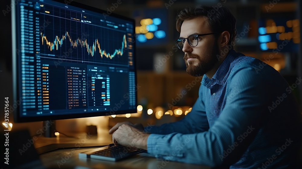 Businessman analyzing forex trading graph financial data Stock Market Investments Funds and Digital Assets Business finance technology and investment concept Business finance backgroun : Generative AI Businessman analyzing forex trading graph financial data Stock Market Investments Funds and Digital Assets Business finance technology and investment concept Business finance backgroun : Generative AI