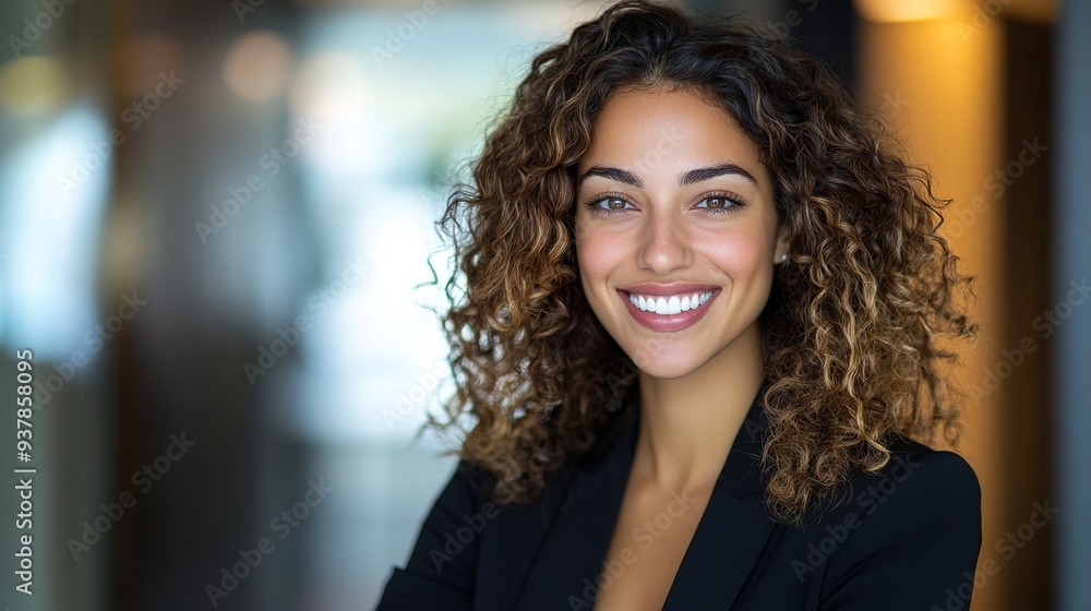 Confident businesswoman smiling at the camera, representing success and professional achievement Confident businesswoman smiling at the camera, representing success and professional achievement