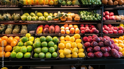 Fresh Fruit Display in a Grocery Store