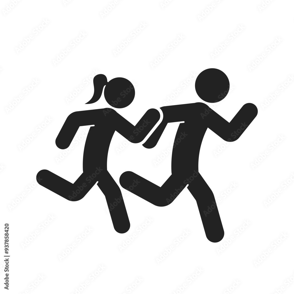 Isolated pictogram sign of couple run, woman and man running, active sport icon symbol Isolated pictogram sign of couple run, woman and man running, active sport icon symbol
