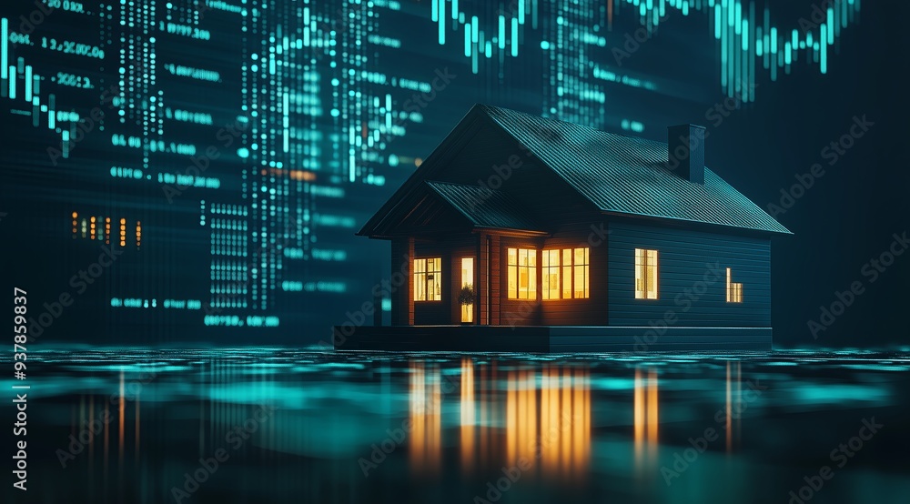 Naklejka premium House in Holographic Investment Glow