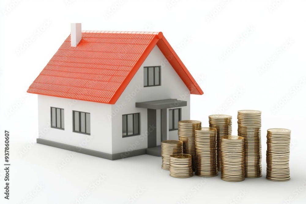This image presents a model house alongside stacks of coins, visualizing the concept of real estate investment, financial growth, and wealth building in the property market. This image presents a model house alongside stacks of coins, visualizing the concept of real estate investment, financial growth, and wealth building in the property market.
