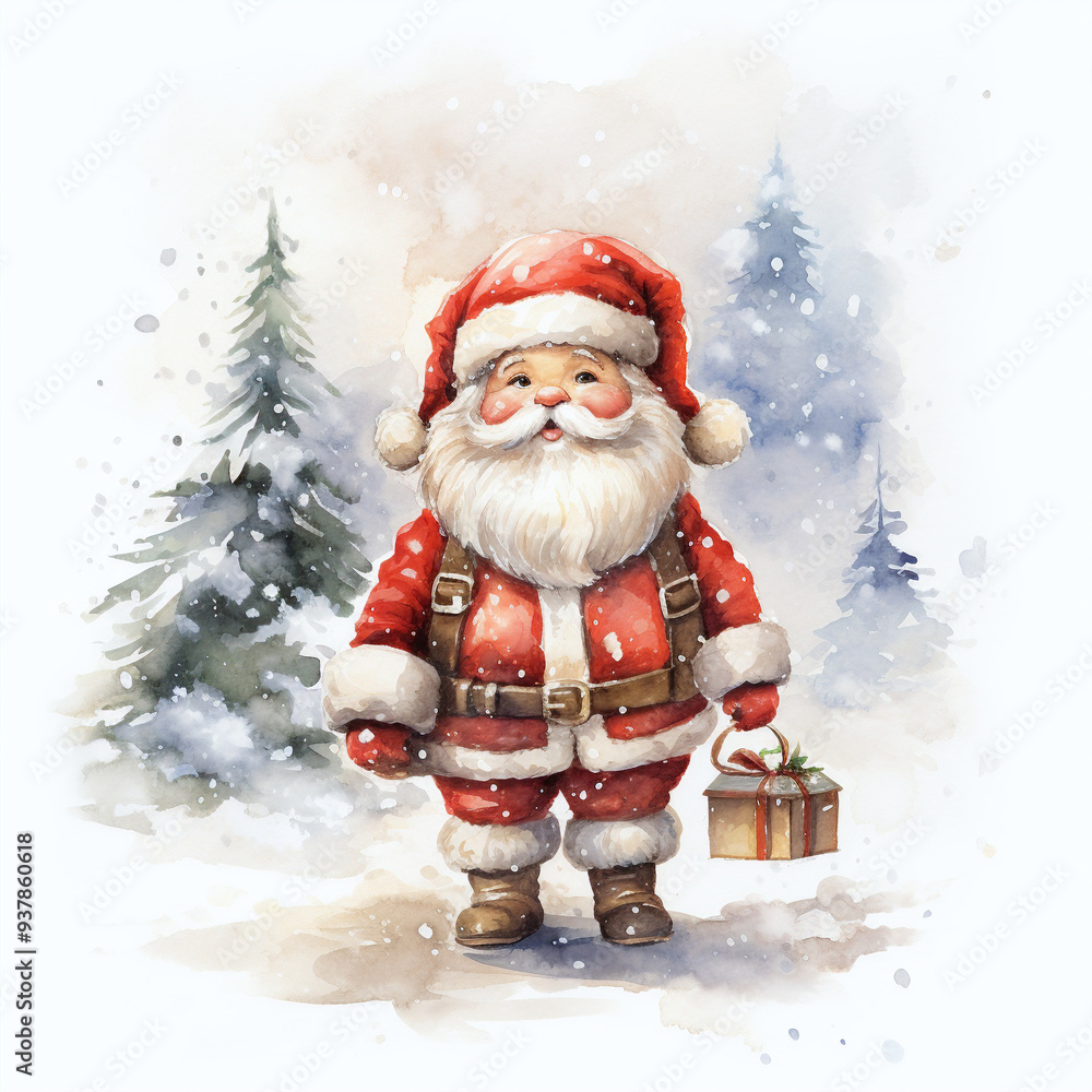Traditional Christmas Santa in Watercolor Painting Traditional Christmas Santa in Watercolor Painting