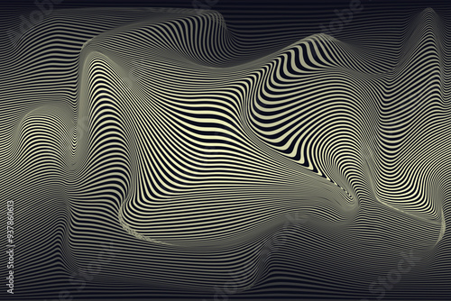 3D silk texture background. Gold Liquid distorted banner template design. Wave vector aesthetic can used web discord banner. EPS 10