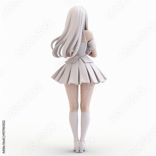 Whimsical claymorphism art captures a fullbody girl in 3D, blending comic style with cartoon charm against a white backdrop. photo