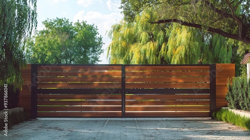 Modern wooden fence for a c...