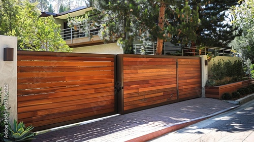 Modern wooden fence for a c...