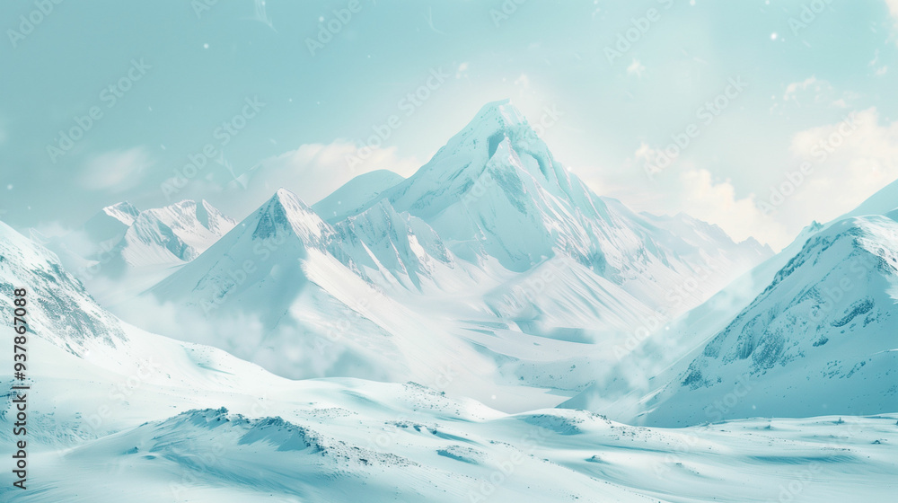 Fototapeta premium Snowy mountain range landscape under a clear winter sky