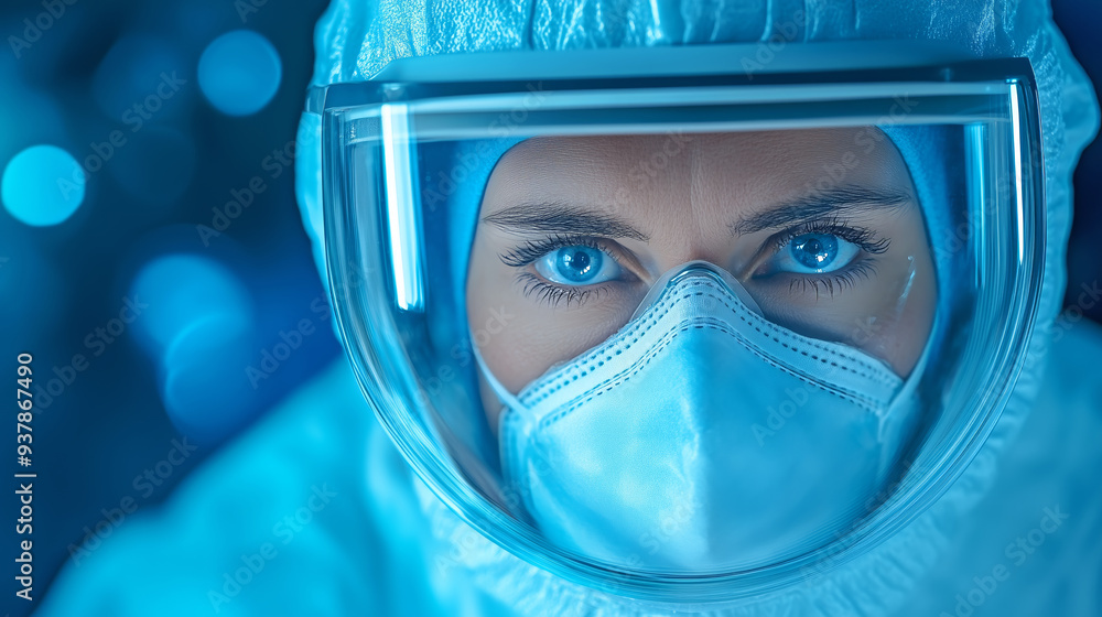 Medical professional wearing protective gear in laboratory Medical professional wearing protective gear in laboratory