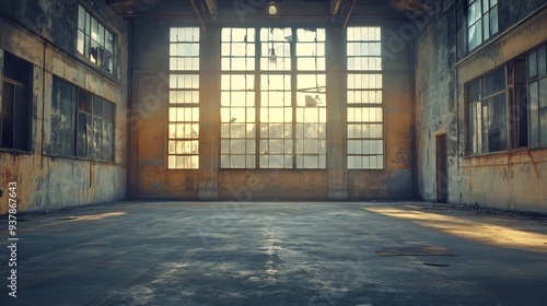 Old industrial hall in abandoned factory : Generative AI