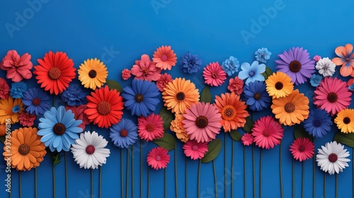 Organic flower garden, vibrant blooms in full array, 3D illustration