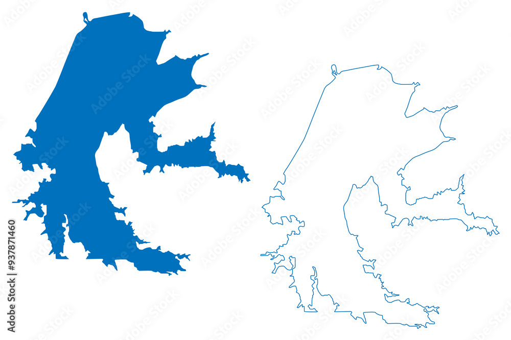 Fototapeta premium Lake Roseires Dam (Africa, Republic of the Sudan, North Sudan) map vector illustration, scribble sketch map