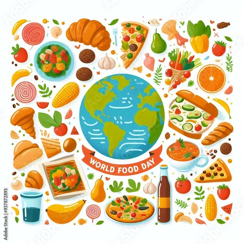 World Food Day Illustarations with Foods photo