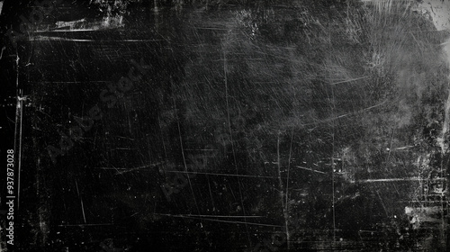 A high-resolution texture of an old, distressed blackboard background with visible scratches and dust creates a grunge or vintage effect. Ideal for enhancing design projects with a classic, aged appea photo