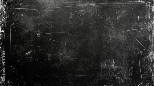 A high-resolution texture of an old, distressed blackboard background with visible scratches and dust creates a grunge or vintage effect. Ideal for enhancing design projects with a classic, aged appea photo