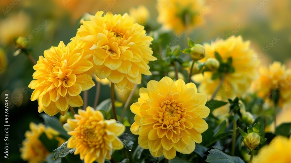Beautiful yellow garden dahlias in bloom Beautiful yellow garden dahlias in bloom