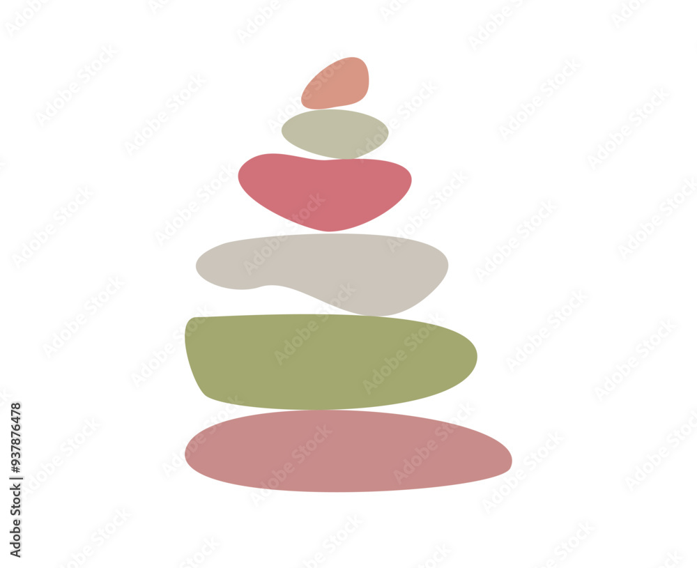 Meditation balance stone pyramid. Stacked pebbles pastel colors object vector illustration isolated white background. Meditation balance stone pyramid. Stacked pebbles pastel colors object vector illustration isolated white background.