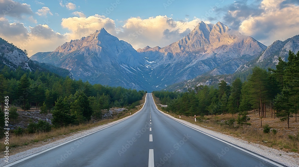 Fototapeta premium Landscape with road and mountains : Generative AI