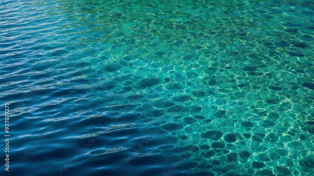 Close-up of clear ocean water with unique circular patterns created by sunlight reflections. The turquoise and emerald hues blend beautifully, showcasing the tranquil and pristine water surface. Close-up of clear ocean water with unique circular patterns created by sunlight reflections. The turquoise and emerald hues blend beautifully, showcasing the tranquil and pristine water surface.