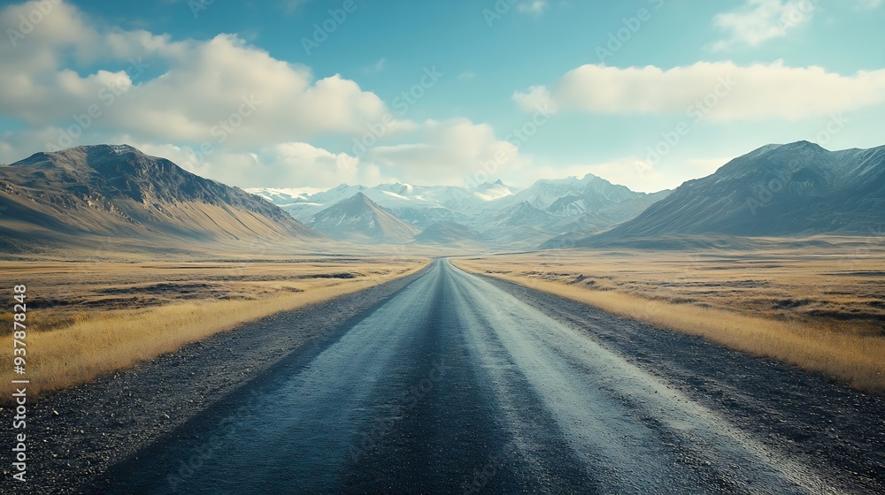 Landscape with road and mountains : Generative AI Landscape with road and mountains : Generative AI