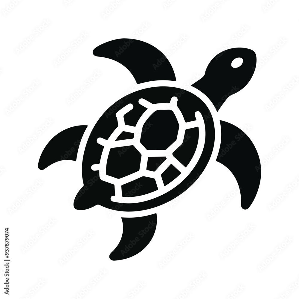 Obraz premium Black Vector Turtle Silhouette Capturing the Serenity and Strength of Nature's Ancient Marine Wanderer. 