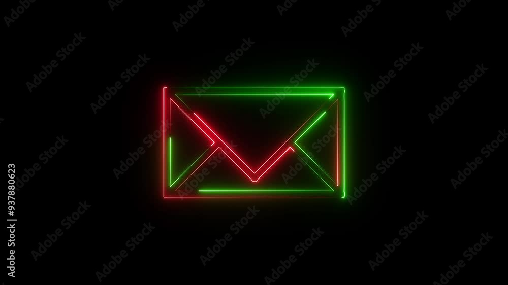 Neon glowing email icon animation on background. Neon glowing email icon animation on background.