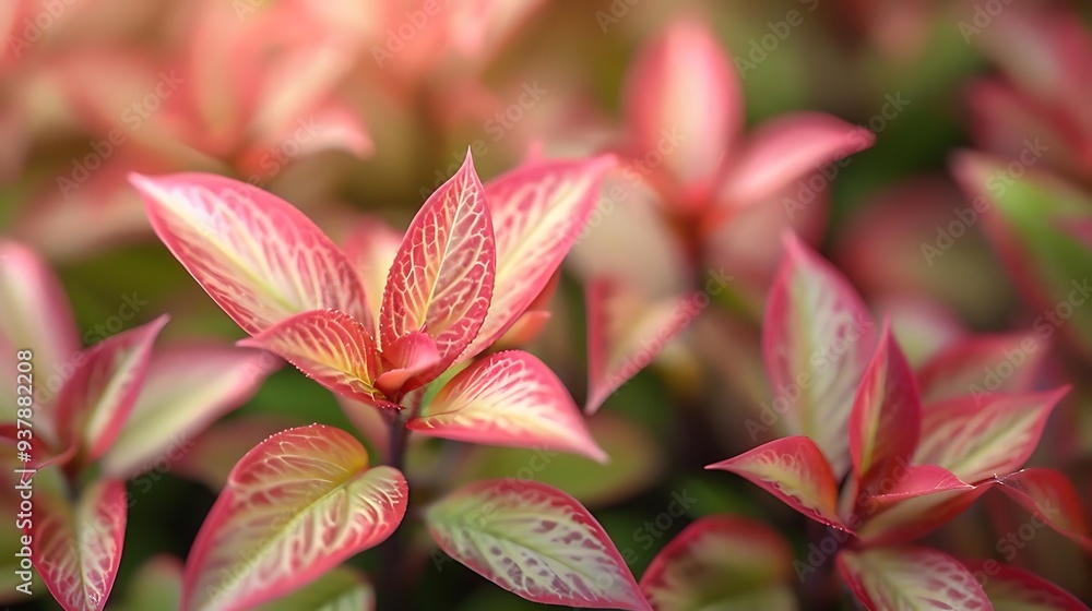 Fototapeta premium A close-up view of vibrant, multicolored leaves showcasing intricate patterns and textures.