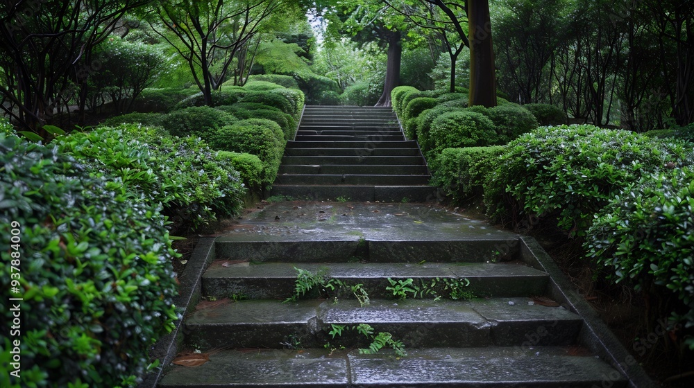 Stone Steps Leading Through Lush Green Foliage Stone Steps Leading Through Lush Green Foliage